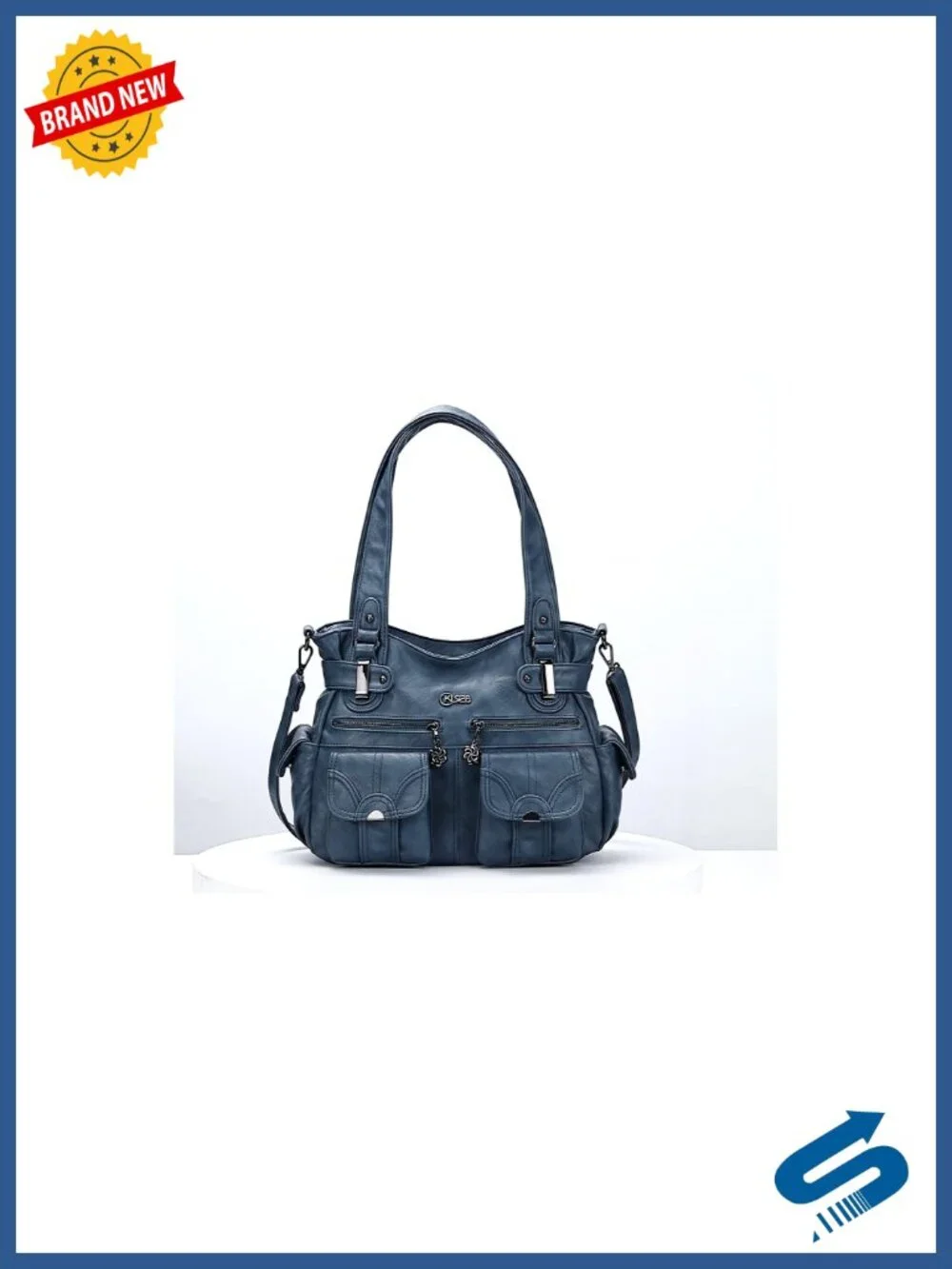 Large PU Leather Multi-Pocket Shoulder Tote Bag with Adjustable Strap